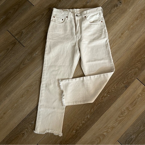 Levi’s 501 Original High Rise Ecru Raw Hem Cropped Women's Jeans - Picture 2 of 8